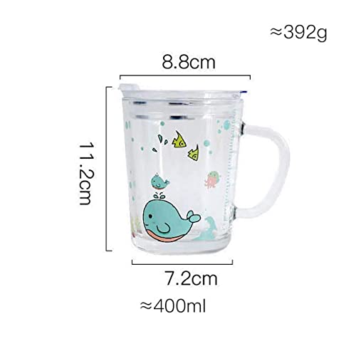 Xfeyaqlo Taza de Leche con Pajita - Tazas Medición - Vaso Leche con Tapa Niños - Resistente al calor para jugo de leche para microondas,400 ml - elefante azul