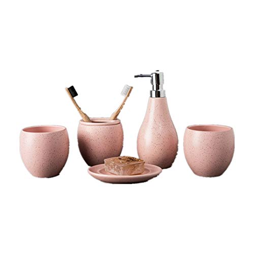 XIANGL Accesorios de baño de cerámica Conjunto Herramientas de Lavado Bebé Bebé Enjuague Bajón Taza de Jabón sobre Cepillo de Dormido (Color : Rosado, Size : Gratis)