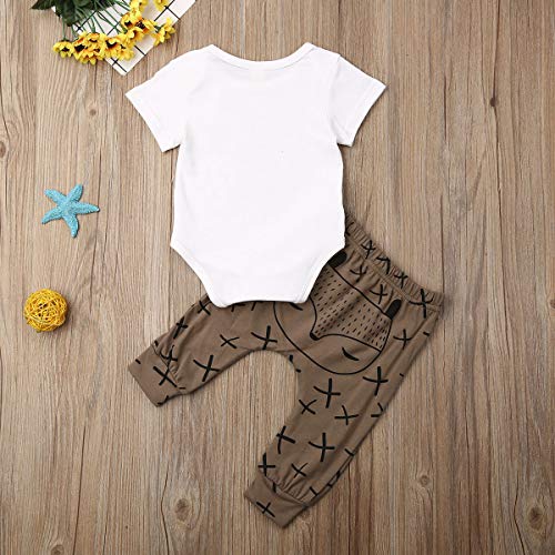 XIXIMAON Bebé 2 Piezas Conjunto de Ropa Top Mameluco de Manga Corta con Estampado de Zorro + Pantalones Largos de Cintura Elástica para Recién Nacido (3-6 Meses, Blanco)