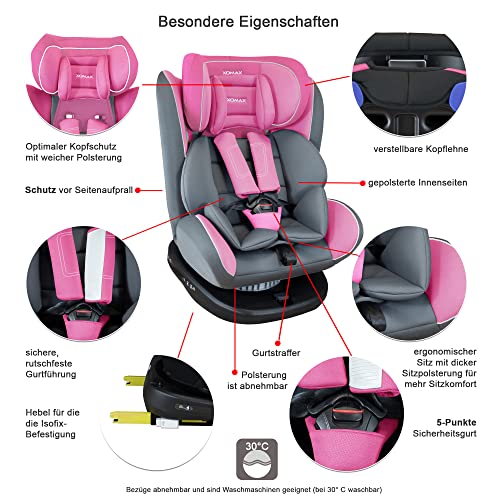 XOMAX 916 Silla de coche Isofix giratoria 360 grados I inclinable I Grupo 0+/1/2/3 I evolutiva 0-36 kg, 0-12 años I Funda extraíble y lavable I ECE R44/04