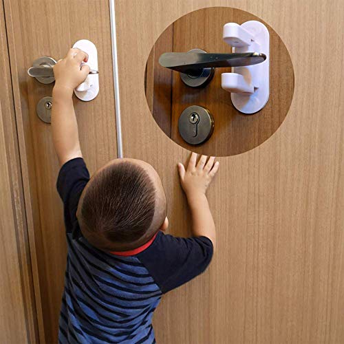 XUBX 2 piezas Bloqueo de Seguridad para Bebés, Cerraduras Para Puerta a Prueba de Bebés, Bloqueo de Manivela de puerta, Manija de Seguridad Para Niños Bloqueo de la Palanca con 3M Resistente Adhesivo