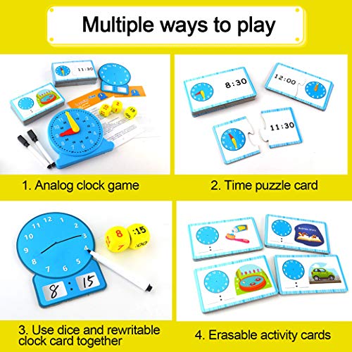 Yeelan Juego de Juguetes de Aprendizaje Tell The Time Clock, Juego de Reloj de Aprendizaje,Juego de Reloj de Reloj,Hora cognitiva,Juguetes de Juego de Aprendizaje para niños de 5-9