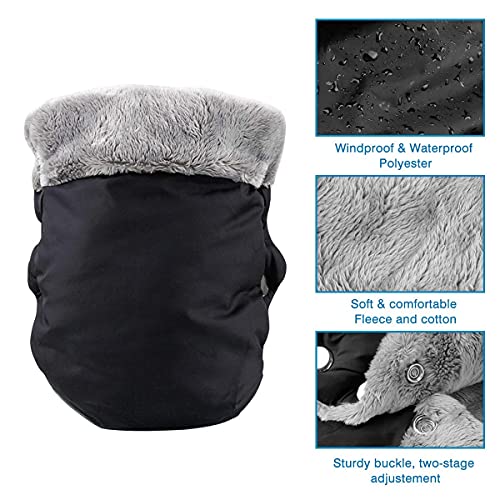 Yesloo - Calentador de manos para cochecito de bebé, guantes con forro polar, transpirable, resistente al viento, tamaño universal para cochecito, remolque de bicicleta (con gancho para el cochecito)