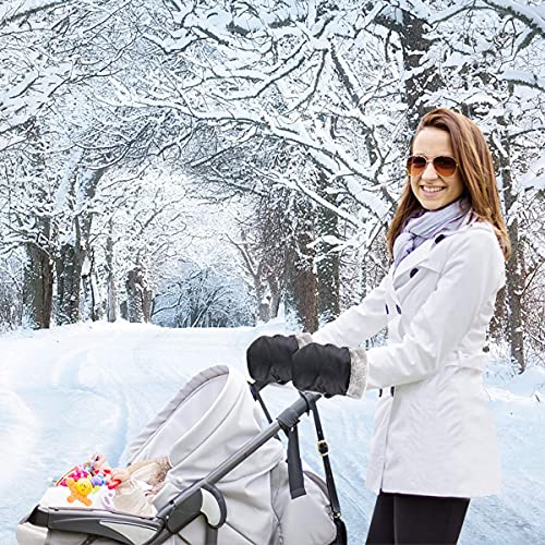 Yesloo - Calentador de manos para cochecito de bebé, guantes con forro polar, transpirable, resistente al viento, tamaño universal para cochecito, remolque de bicicleta (con gancho para el cochecito)