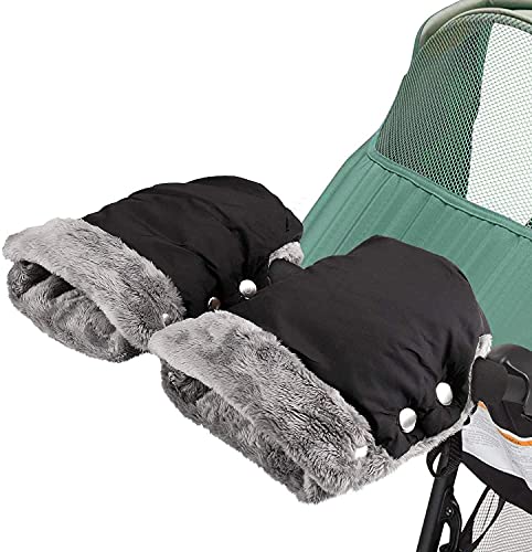 Yesloo - Calentador de manos para cochecito de bebé, guantes con forro polar, transpirable, resistente al viento, tamaño universal para cochecito, remolque de bicicleta (con gancho para el cochecito)