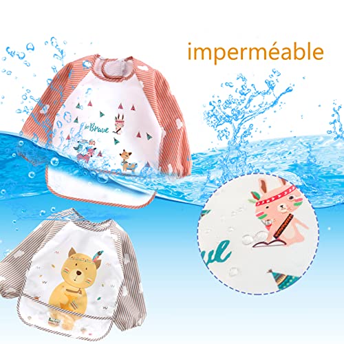 YINGJEE Baberos del Bebé Impermeable, 3 Piezas Babero con Mangas Largas EVA Impermeable para Niños Niñas 6-36 Meses, Babero Impermeable Infantil de Bebé Unisexo para Pintar