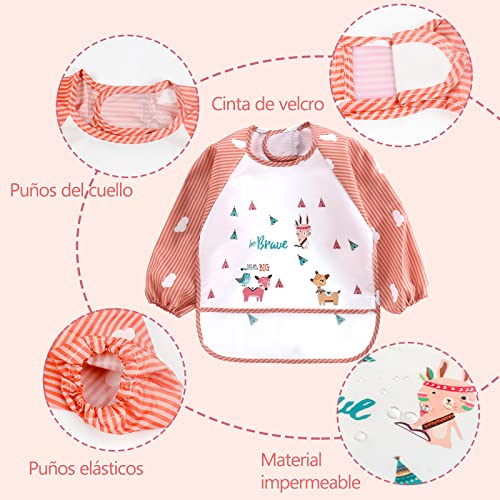 YINGJEE Baberos del Bebé Impermeable, 3 Piezas Babero con Mangas Largas EVA Impermeable para Niños Niñas 6-36 Meses, Babero Impermeable Infantil de Bebé Unisexo para Pintar