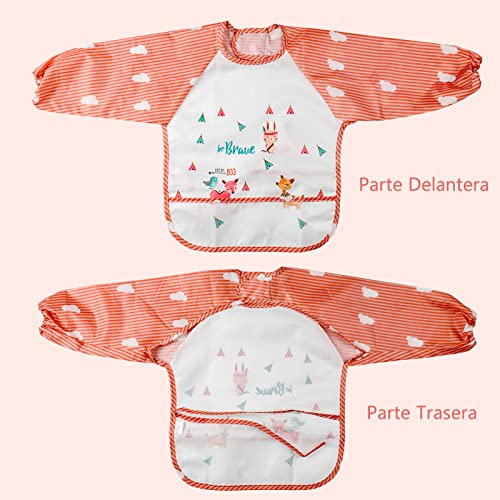 YINGJEE Baberos del Bebé Impermeable, 3 Piezas Babero con Mangas Largas EVA Impermeable para Niños Niñas 6-36 Meses, Babero Impermeable Infantil de Bebé Unisexo para Pintar