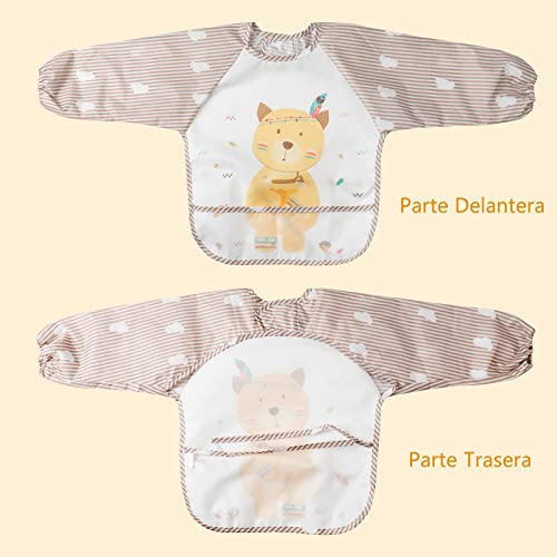 YINGJEE Baberos del Bebé Impermeable, 3 Piezas Babero con Mangas Largas EVA Impermeable para Niños Niñas 6-36 Meses, Babero Impermeable Infantil de Bebé Unisexo para Pintar