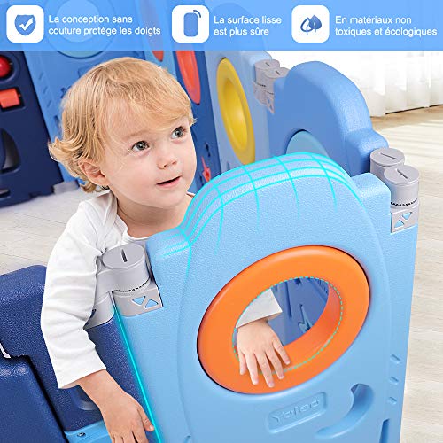 YOLEO Parque Infantil para Bebés, Corralito Bebe XXL 12 + 2 paneles, Centro de Actividades para Niños, Patio de Juegos de Seguridad Hogar Interior Exterior de 0 a 6 Años, Plegable, Azul