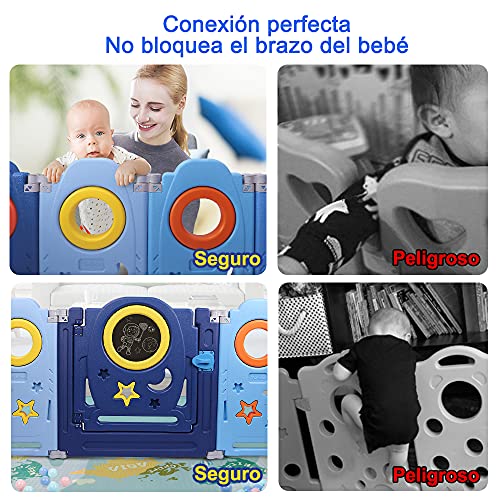 YOLEO Parque Infantil para Bebés, Corralito Bebe XXL 12 + 2 paneles, Centro de Actividades para Niños, Patio de Juegos de Seguridad Hogar Interior Exterior de 0 a 6 Años, Plegable, Azul