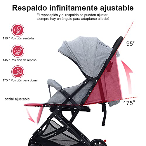 YOLEO Silla de Paseo, Carro de Bebe Ligera Plegable, Ángulo de Inclinación Ajustable, Silla Paseo de 4 Ruedas, Solo Pesa 5 KG, Adecuado para Bebés de Menos de 15 KG (Gris)