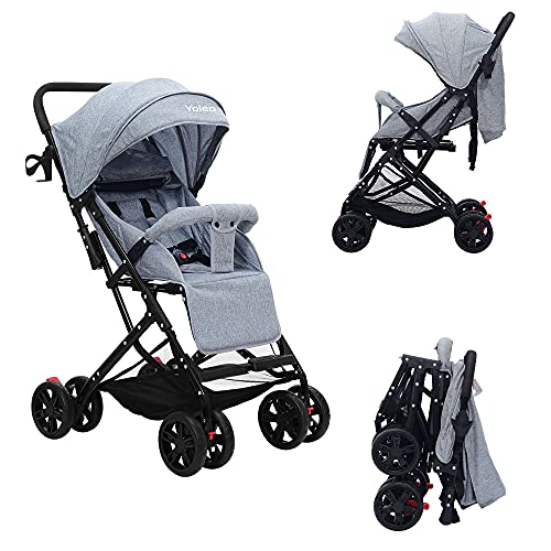 YOLEO Silla de Paseo, Carro de Bebe Ligera Plegable, Ángulo de Inclinación Ajustable, Silla Paseo de 4 Ruedas, Solo Pesa 5 KG, Adecuado para Bebés de Menos de 15 KG (Gris)