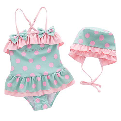 YONKINY Traje de Baño Bebé Niñas+Sombrero De Sol Verano Bañador De Playa Linda Volantes Conjunto de Bikini Una Pieza Monokini Swimwear Vacaciones Ropa 0-6 Años (1-2 años)