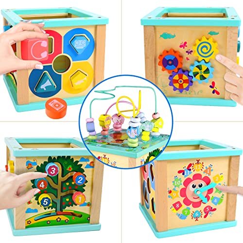 yoptote Mesa Actividades Bebe Juguetes Niños 1 Año 5 en 1 Cubo Actividades Bebe Abaco Torre de Aprendizaje Giochi Bambini Bebe 1 Años Juegos Educativos Niños 2 Años Pascua Regalos