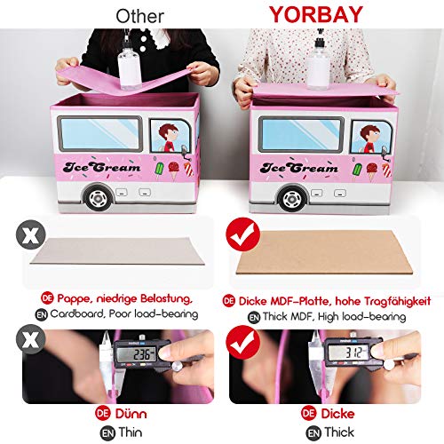 YORBAY Caja de Almacenamiento para niños de Juguetes Plegable con Tapa, Taburete Infantil, Plegable, para niños y niñas (Rosa/Carrito de Helados)