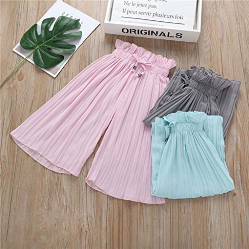 YWLINK Baby Girls 2PCS Trajes de Primavera Blusa de Lino de algodón de Manga Corta Camiseta Top y pantalón Largo Gasa Flare Pantalones Anchos Conjunto de Ropa Adecuado para 4-14 años