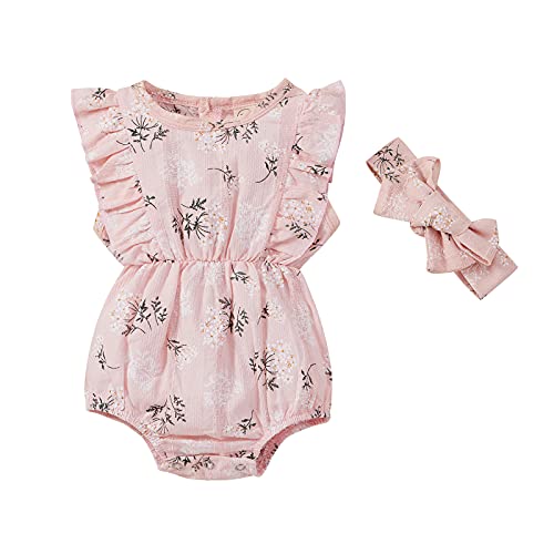 YWLINK Mono NiñO Verano Conjuntos NiñA Sin Mangas Camisola Volante Ruffle Estampado De Flores Traje De Rastreo+Venda Moda Casual Lindo Ropa De Bebe Regalo del DíA De Miembro Mono De Mezcla De AlgodóN