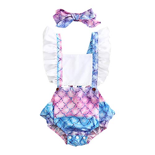 YWLINK Mono Verano para NiñA para Bebé NiñO 1-16 AñOs, Mono con Estampado Escamas Pez Encaje con Mangas Voladoras, Casual Ligero Fresco Dulce Encantador Trajes Favoritos para NiñOs