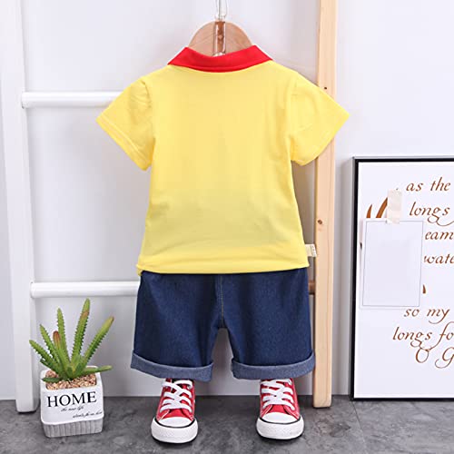 YWLINK NiñOs Verano De Manga Corta De Dibujos Animados Tigre Alfabeto Camisa De Cuello Alto Camiseta + Pantalones Cortos De Jeans Traje De Dos Piezas,Traje Estampado Manga Corta