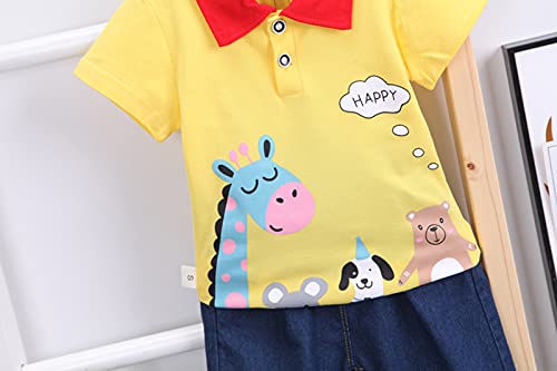 YWLINK NiñOs Verano De Manga Corta De Dibujos Animados Tigre Alfabeto Camisa De Cuello Alto Camiseta + Pantalones Cortos De Jeans Traje De Dos Piezas,Traje Estampado Manga Corta