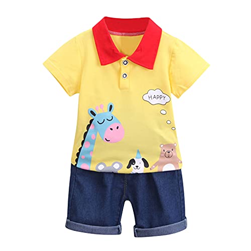 YWLINK NiñOs Verano De Manga Corta De Dibujos Animados Tigre Alfabeto Camisa De Cuello Alto Camiseta + Pantalones Cortos De Jeans Traje De Dos Piezas,Traje Estampado Manga Corta