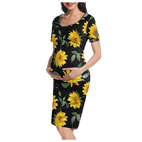 YWLINK SeñOras Mujeres Embarazadas Embarazo Vestido De Cuello Redondo De Manga Corta Falda Floral De Moda De Verano Camiseta De EnfermeríA De Maternidad SóLido Embarazadas De Las SeñOras Vestido