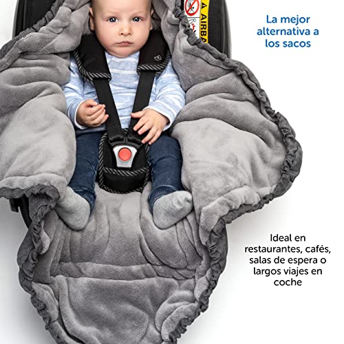 Zamboo Manta arrullo bebe grupo 0 - Saco capazo bebe - Manta envolvente bebe recien nacido - Saco cuco acolchado con forro polar térmico, capucha y bolsa - Gris jaspeado