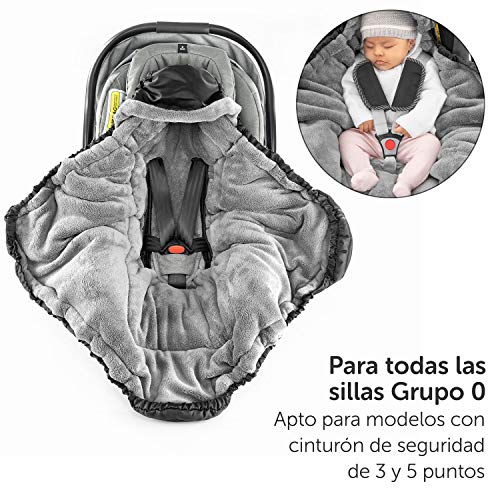 Zamboo Manta arrullo bebe PRO Grupo 0 (cinturón 3 y 5 puntos) - Saco capazo bebe - Manta envolvente bebe recien nacido con forro polar térmico y capucha - Negro