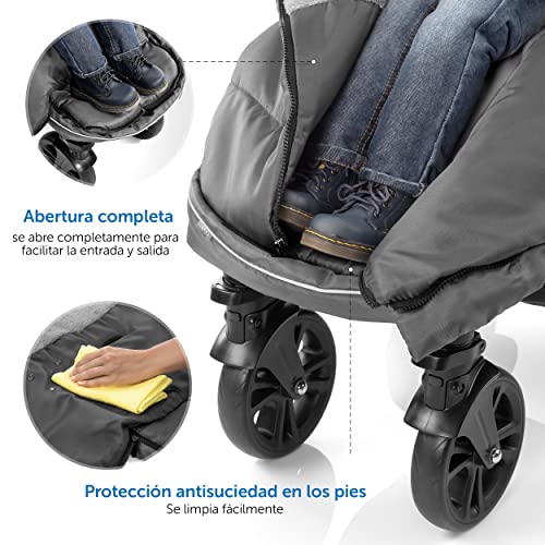 Zamboo - Saco invierno para Silla Paseo Joie - Sacos de Silla de bebe con Forro Polar térmico - Sacos de abrigo para Carritos con capucha, reflectores y bolsa - Gris