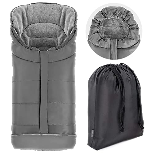 Zamboo - Saco invierno para Silla Paseo Joie - Sacos de Silla de bebe con Forro Polar térmico - Sacos de abrigo para Carritos con capucha, reflectores y bolsa - Gris