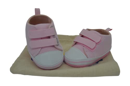 Zapatillas de bebe personalizadas con nombre - Zapatos bebé de lona estilo casual - Regalo bebe personalizado - Zapatos de 0 a 6 Meses (05. ROSA CON NOMBRE, 18)