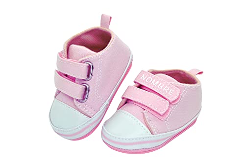 Zapatillas de bebe personalizadas con nombre - Zapatos bebé de lona estilo casual - Regalo bebe personalizado - Zapatos de 0 a 6 Meses (05. ROSA CON NOMBRE, 18)