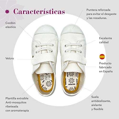 Zapatillas de Lona para niña y niño/Bambas Infantiles con aromaterapia antimosquitos/Calzado Infantil con Cierre de Velcro y Cordones elásticos/fabricacion en España (Blanco Liso, Numeric_35)