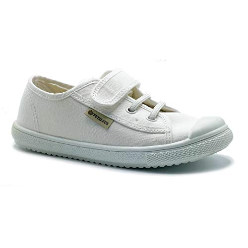 Zapatillas de Lona para niña y niño/Bambas Infantiles con aromaterapia antimosquitos/Calzado Infantil con Cierre de Velcro y Cordones elásticos/fabricacion en España (Blanco Liso, Numeric_35)