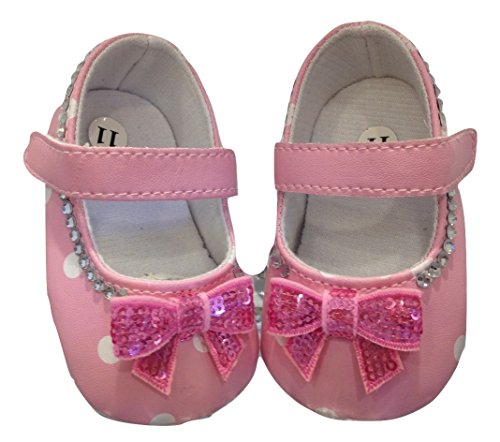 Zapatos de bebé brillantes con lunares rosa de 3 a 6 meses de bailarina, personalizados con lazos de 10,5 cm, 3 a 6 meses