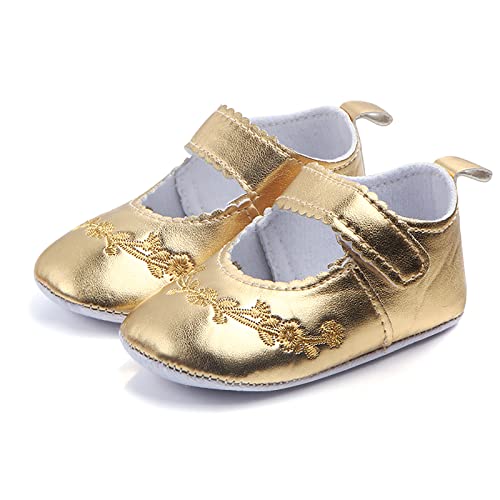 Zapatos de bebé para niña, zapatos de princesa, zapatos de niño, zapatos suaves para caminar, para bebés, dorado, 0-3Months