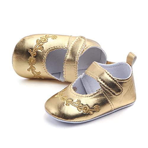 Zapatos de bebé para niña, zapatos de princesa, zapatos de niño, zapatos suaves para caminar, para bebés, dorado, 0-3Months