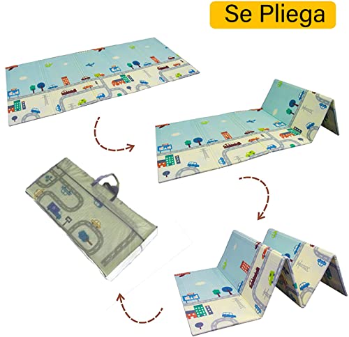 ZASCO Alfombra de Juegos para Bebés Plegable, Antideslizante, Reversible, Extragrande, Portátil, doble cara, niños pequeños, Esterilla Infantil 0,9cm espesor (175x195cm)