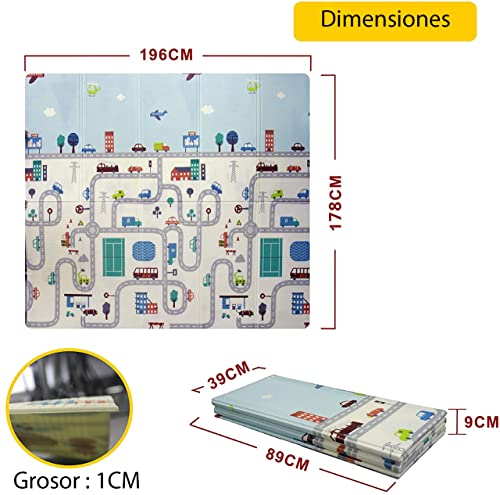 ZASCO Alfombra de Juegos para Bebés Plegable, Antideslizante, Reversible, Extragrande, Portátil, doble cara, niños pequeños, Esterilla Infantil 0,9cm espesor (175x195cm)