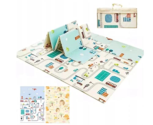 ZASCO Alfombra de Juegos para Bebés Plegable, Antideslizante, Reversible, Extragrande, Portátil, doble cara, niños pequeños, Esterilla Infantil 0,9cm espesor (175x195cm)