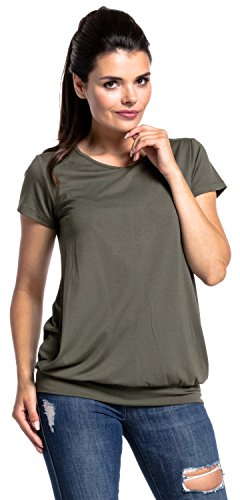 Zeta Ville - Premamá Top de Lactancia Efecto 2 en 1 Capas t-Shirt - Mujer - 436c (Caqui, 42-44, XL)