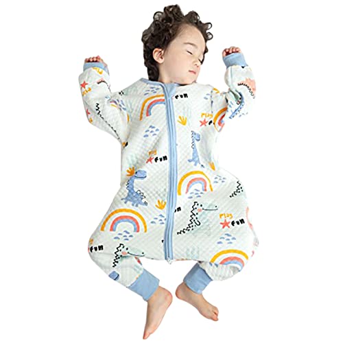 ZIGJOY Saco de Dormir con Piernas para Bebé Cremallera de Cadera Manga Larga 100% Algodón Pijama Manta con pies Mamelucos Mono Niño Niña Unisex para Todo el año 6-18 Meses Dinosaurio Doodle