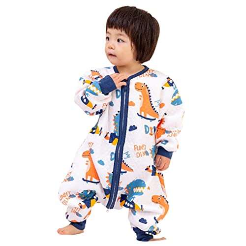 ZIGJOY Saco de Dormir con Piernas para Bebé Cremallera de Cadera Manga Larga 100% Algodón Pijama Manta con pies Mamelucos Mono Niño Niña Unisex para Todo el año 1-3 años Dinosaurio