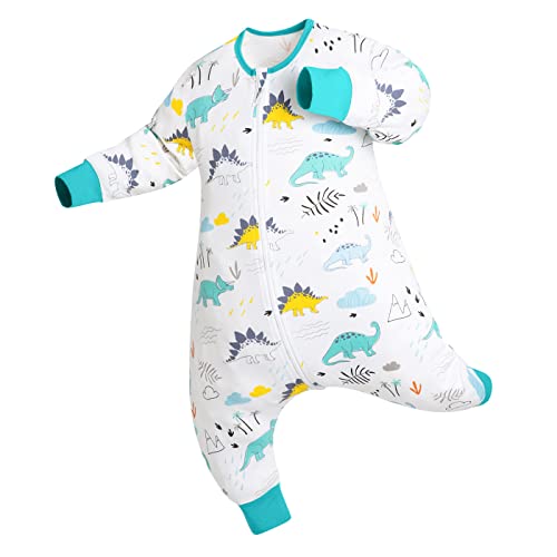 ZIGJOY Saco de Dormir con Piernas para Bebé Manga Larga 100% Algodón Pijama Manta con pies Mamelucos Mono Niño Niña Unisex para Todo el año 6-18 Meses jurásico