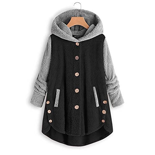 Zilosconcy Sudaderas Mujer con Capucha Botón Costura Tops Chaqueta Suéter Abrigo Jersey Mujer con Estampado Manga Larga Calentita Cárdigan Largo Lana Outwear