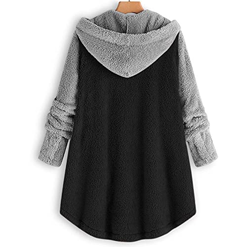 Zilosconcy Sudaderas Mujer con Capucha Botón Costura Tops Chaqueta Suéter Abrigo Jersey Mujer con Estampado Manga Larga Calentita Cárdigan Largo Lana Outwear