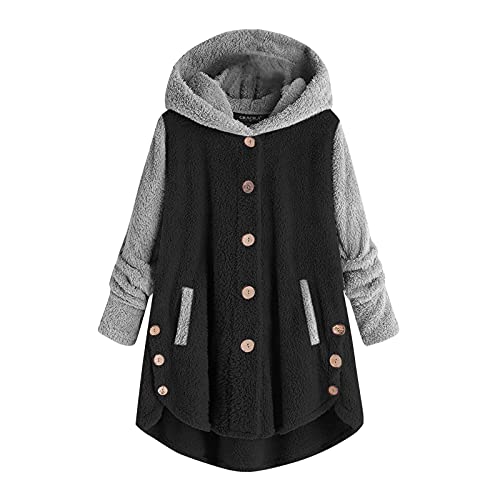 Zilosconcy Sudaderas Mujer con Capucha Botón Costura Tops Chaqueta Suéter Abrigo Jersey Mujer con Estampado Manga Larga Calentita Cárdigan Largo Lana Outwear