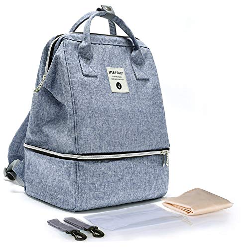 ZPTAT Mochilas para Pañales Pañaleras para Bebes, Bolsos de Maternidad con Cambiador, Carrito de Bebe, Multifuncional Impermeable Mochilas de Viaje para Pañales y Biberones,Denim Blue