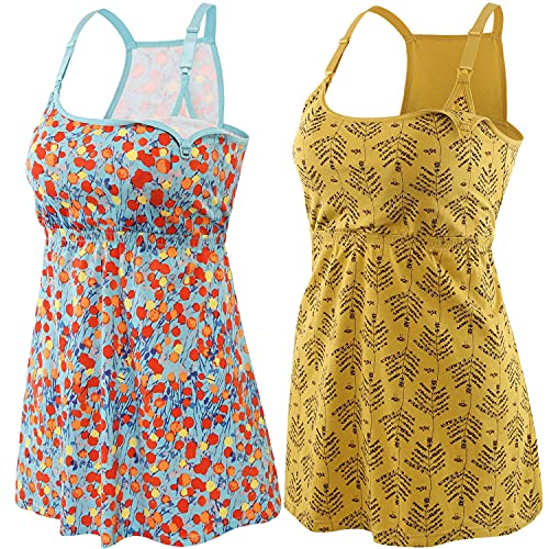 ZUMIY Camiseta de lactancia para embarazadas, de algodón, con doble apertura, para mujer, Yellow Printing+cherry/2pk, M